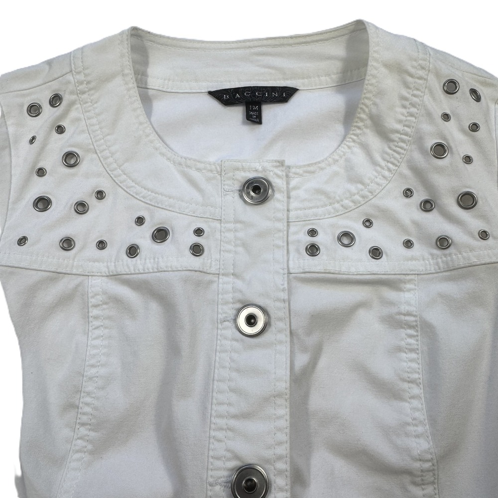 Baccini White Grommet Jacket‎ Womens Petite Medium PM Cotton Stretch Lightweight - Picture 4 of 13